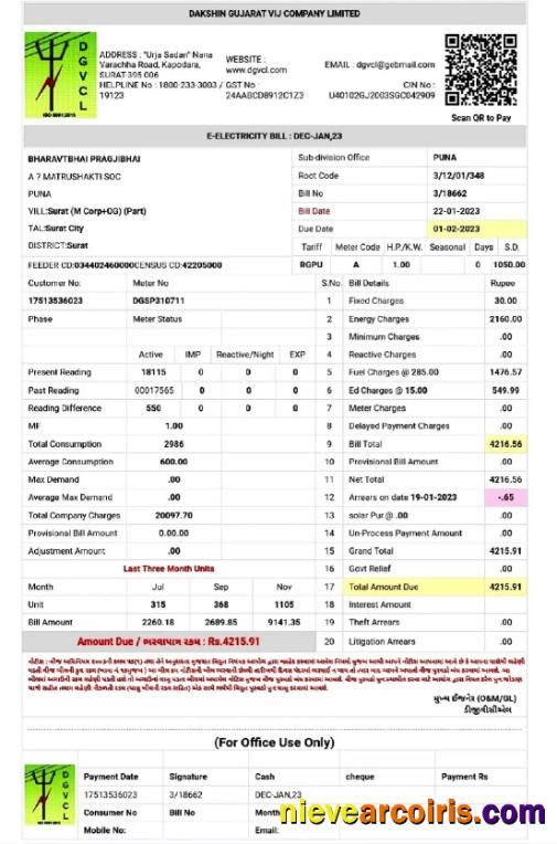 INDIA DGVCL utility bill